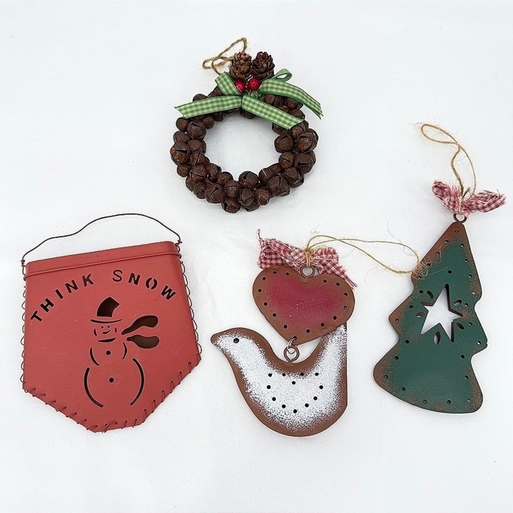 Christmas Ornaments Rustic Metal Jingle Bell Farmhouse Country Holiday Decor
